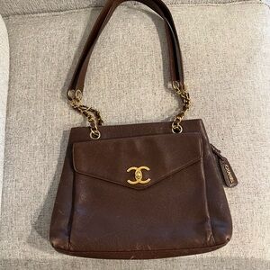 Chanel Dark Brown Leather Shoulder Bag with Gold Accents
